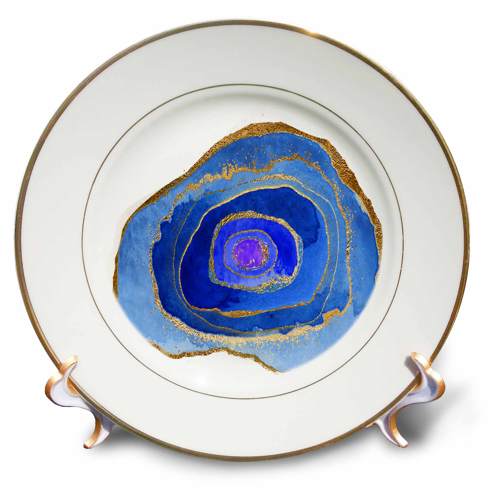 3dRose Glam Blue and Image of Gold Agate Illustration - Plates (cp_344858)