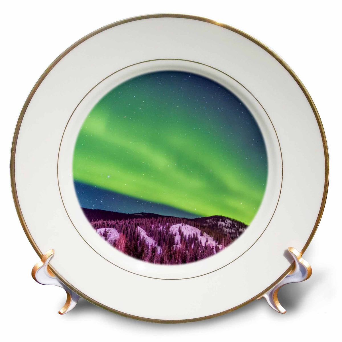 3dRose USA, Alaska, Fairbanks. Aurora Borealis Over Mountain Landscape. - Plates (cp_345807) | Plate | Wiccan Center