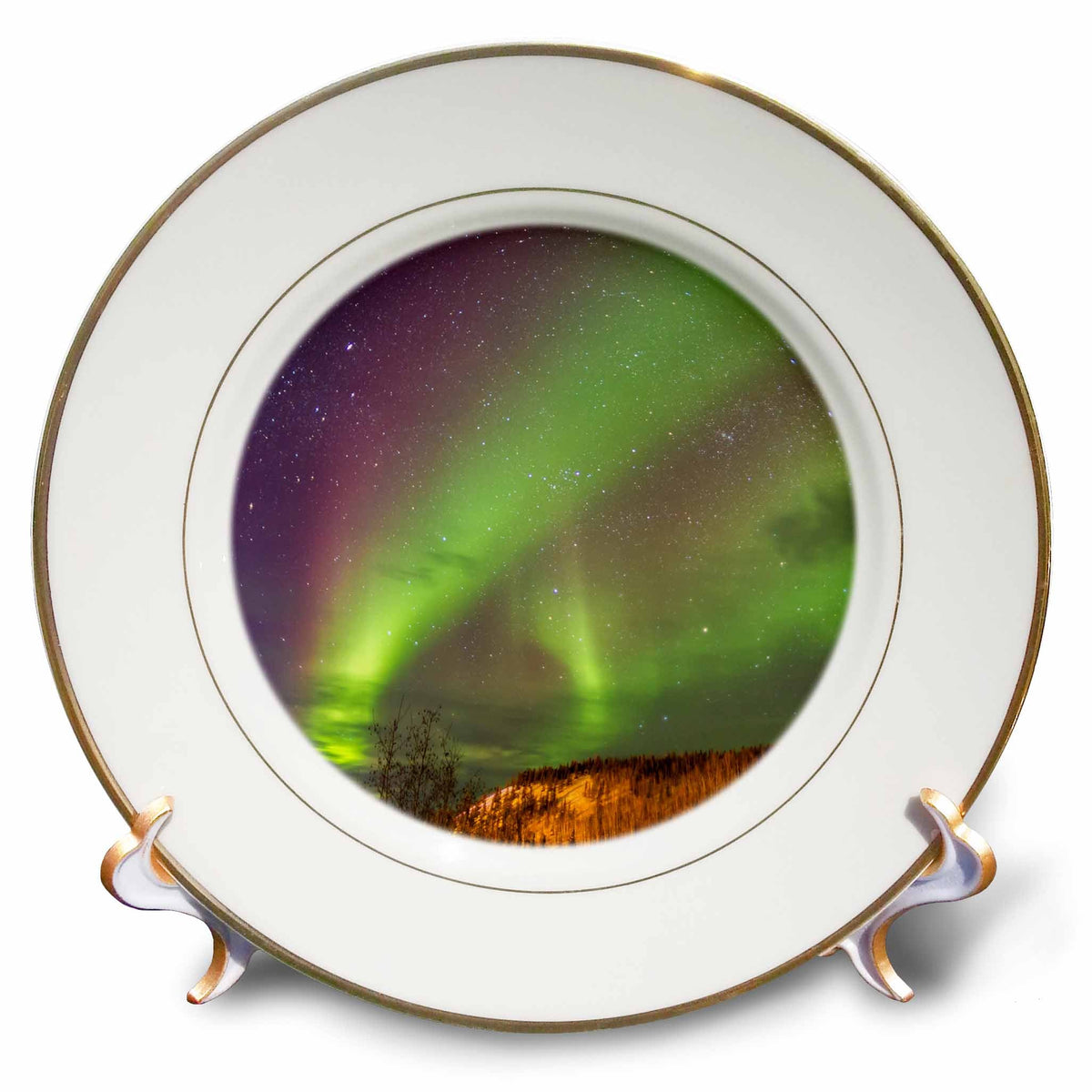 3dRose USA, Alaska, Fairbanks. Aurora Borealis Over Mountain Landscape - Plates (cp_345808)