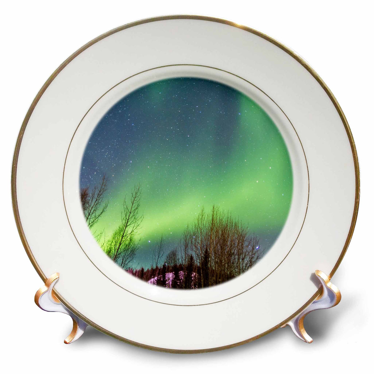 3dRose USA, Alaska, Fairbanks. Aurora Borealis Over Mountain Landscape. - Plates (cp_345810) | Plate | Wiccan Center