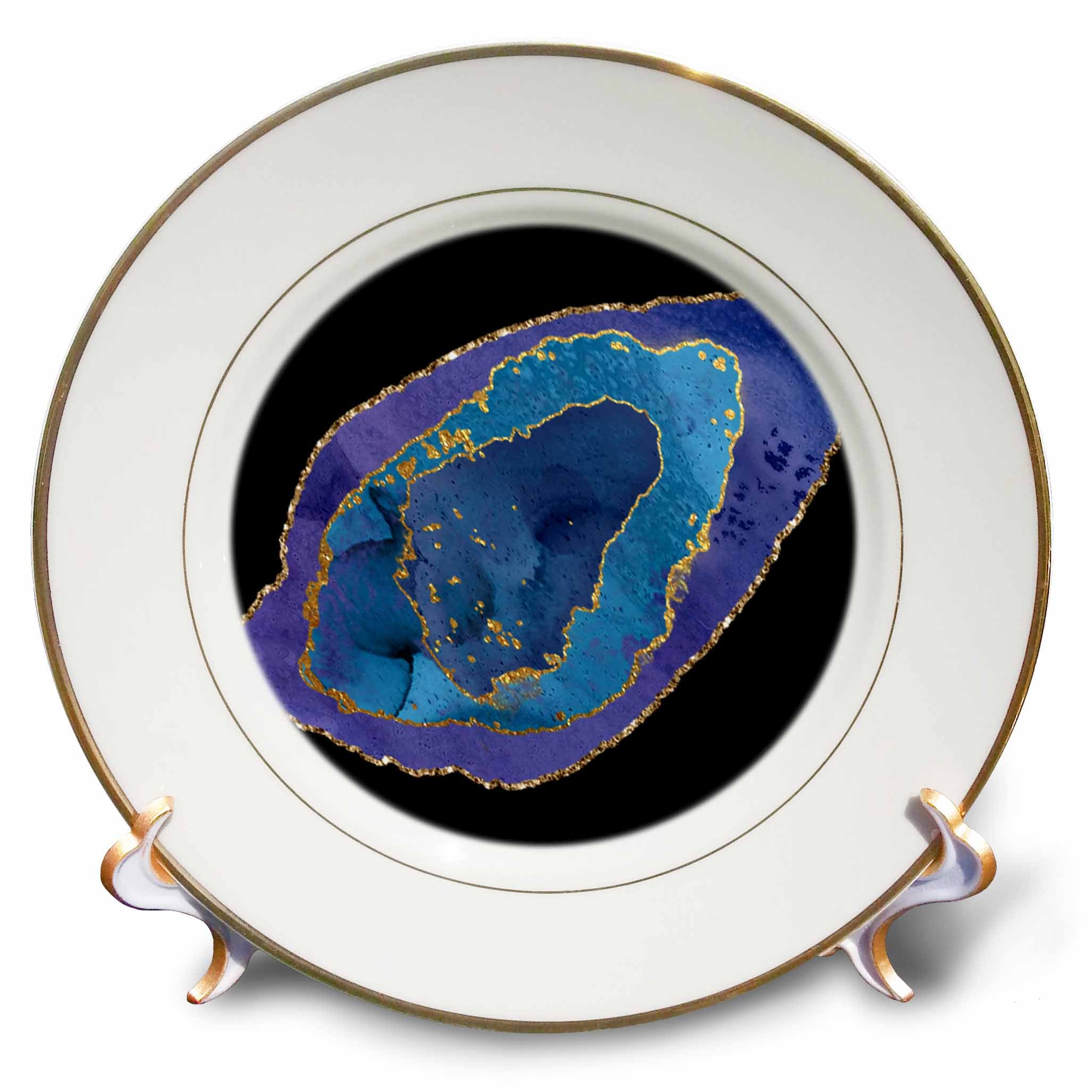 3dRose Glam Blue and Image of Gold Agate Rock Illustration - Plates (cp_356971)
