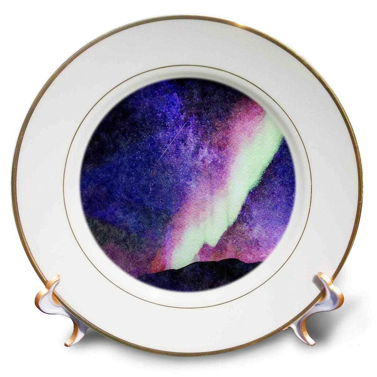 3dRose Auroa Borealis Night Sky Image of Watercolor Painting - Plates (cp-377329)