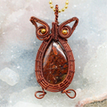 Poppy Jasper Owl Wire Wrap Pendant