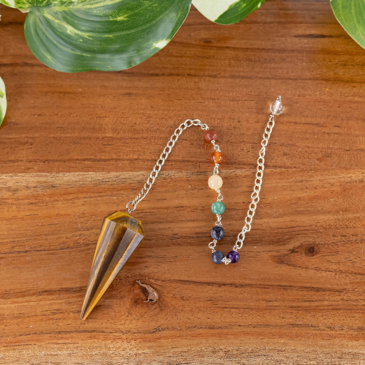7 Chakra Faceted Tiger's Eye Pendulum