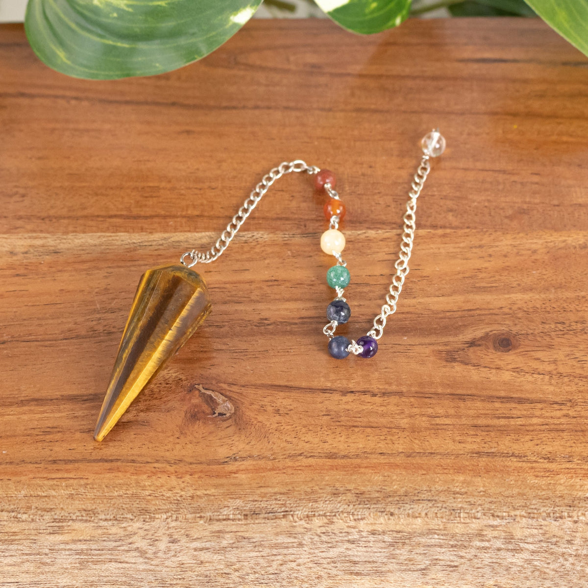 7 Chakra Faceted Tiger's Eye Pendulum