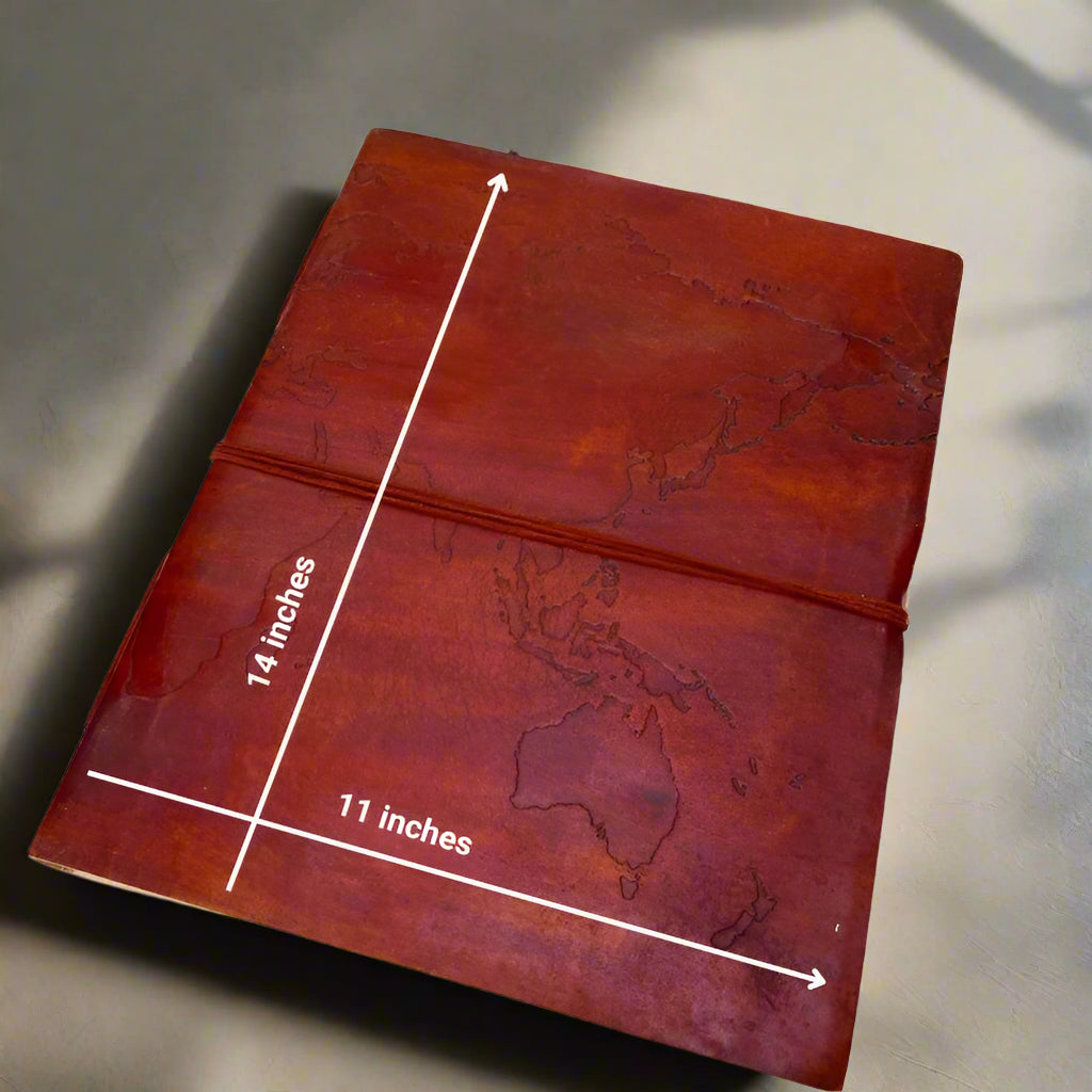 Extra Large World Map 14x11 Handmade Leather Journal | Journal | Wiccan Center