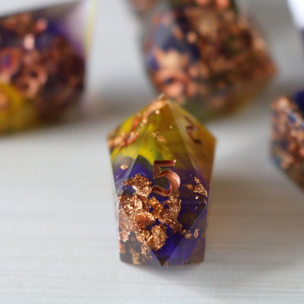 Purple And Gold Handmade Resin DND Dice Set | Resin Dice | Wiccan Center