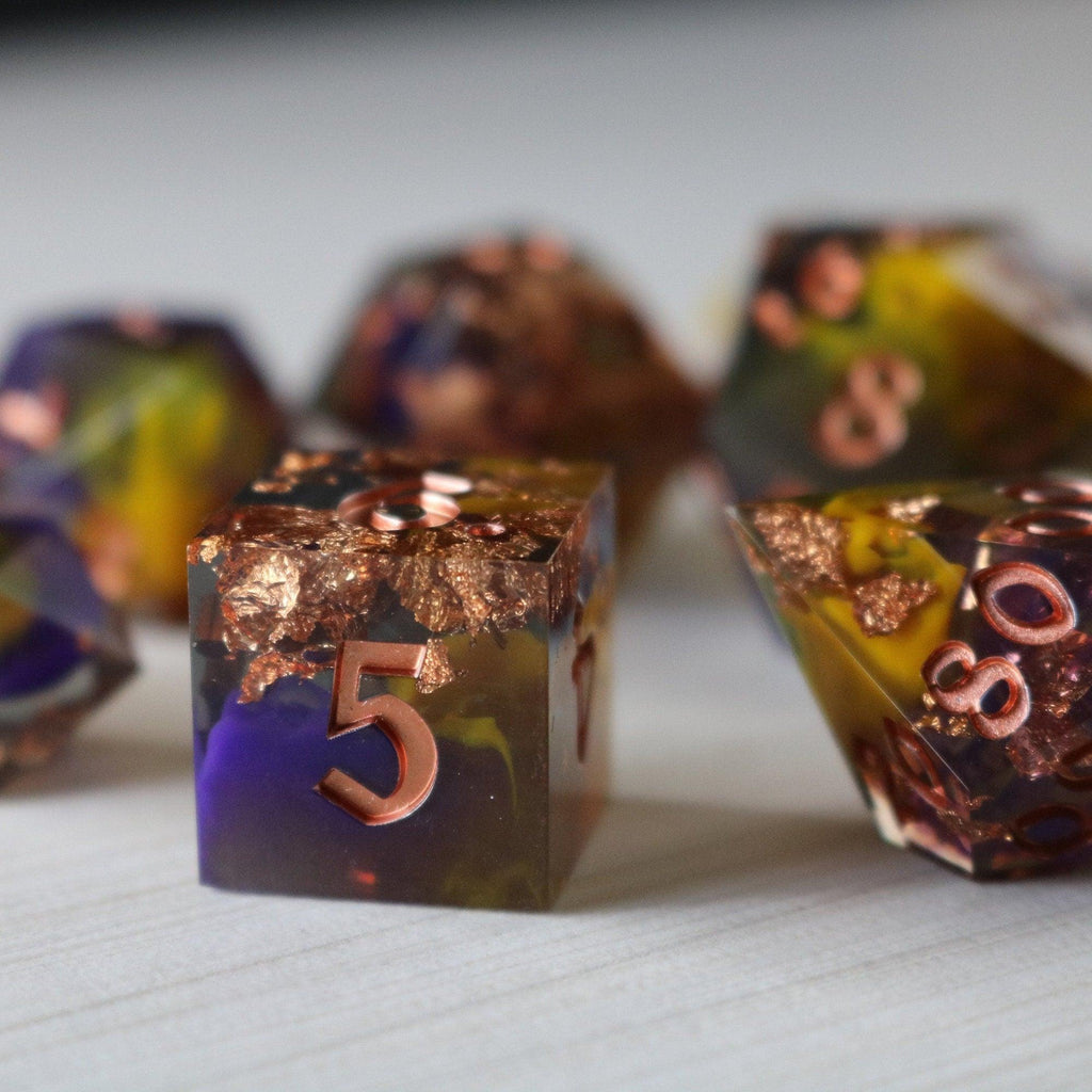 Purple And Gold Handmade Resin DND Dice Set | Resin Dice | Wiccan Center