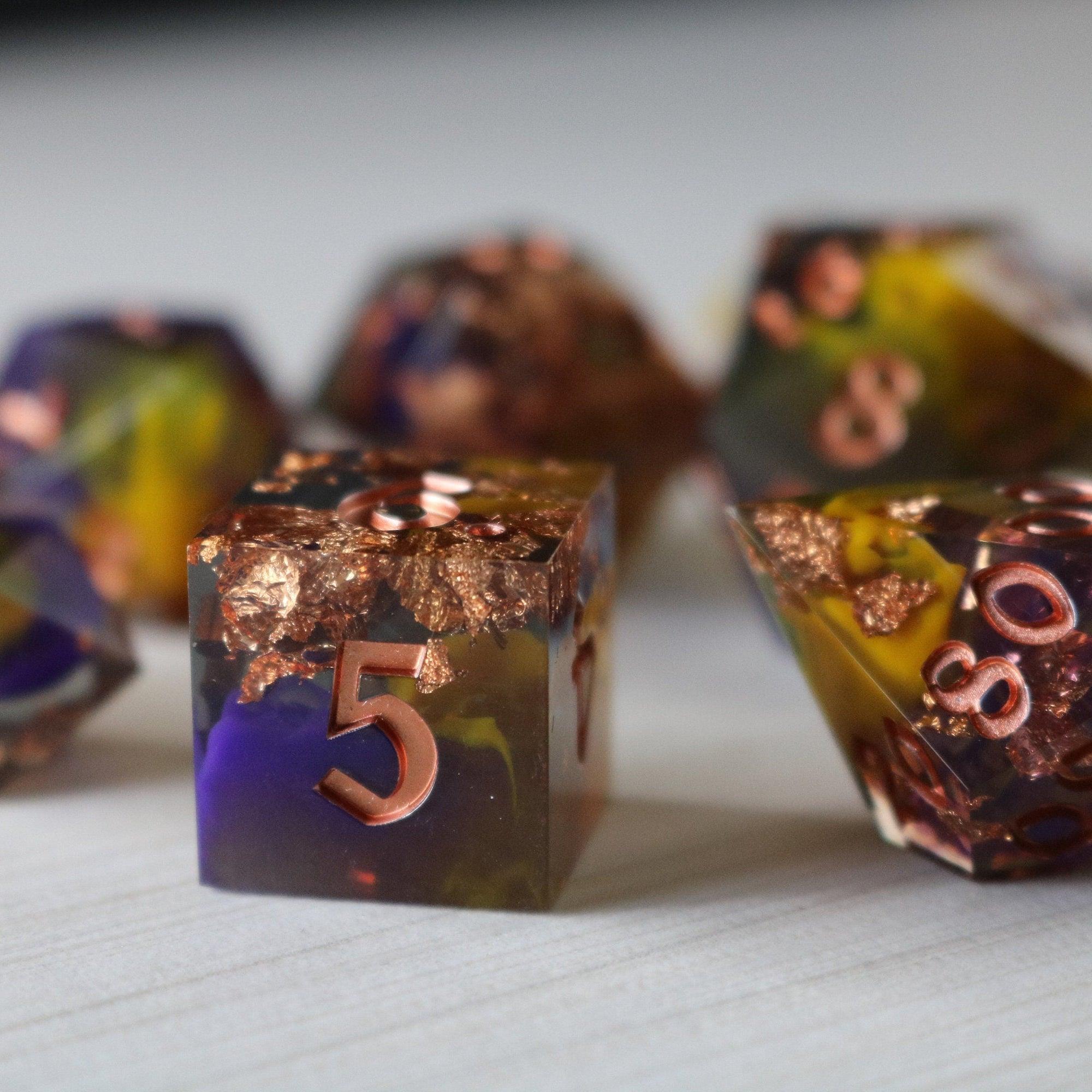 Purple And Gold Handmade Resin DND Dice Set | Resin Dice | Wiccan Center