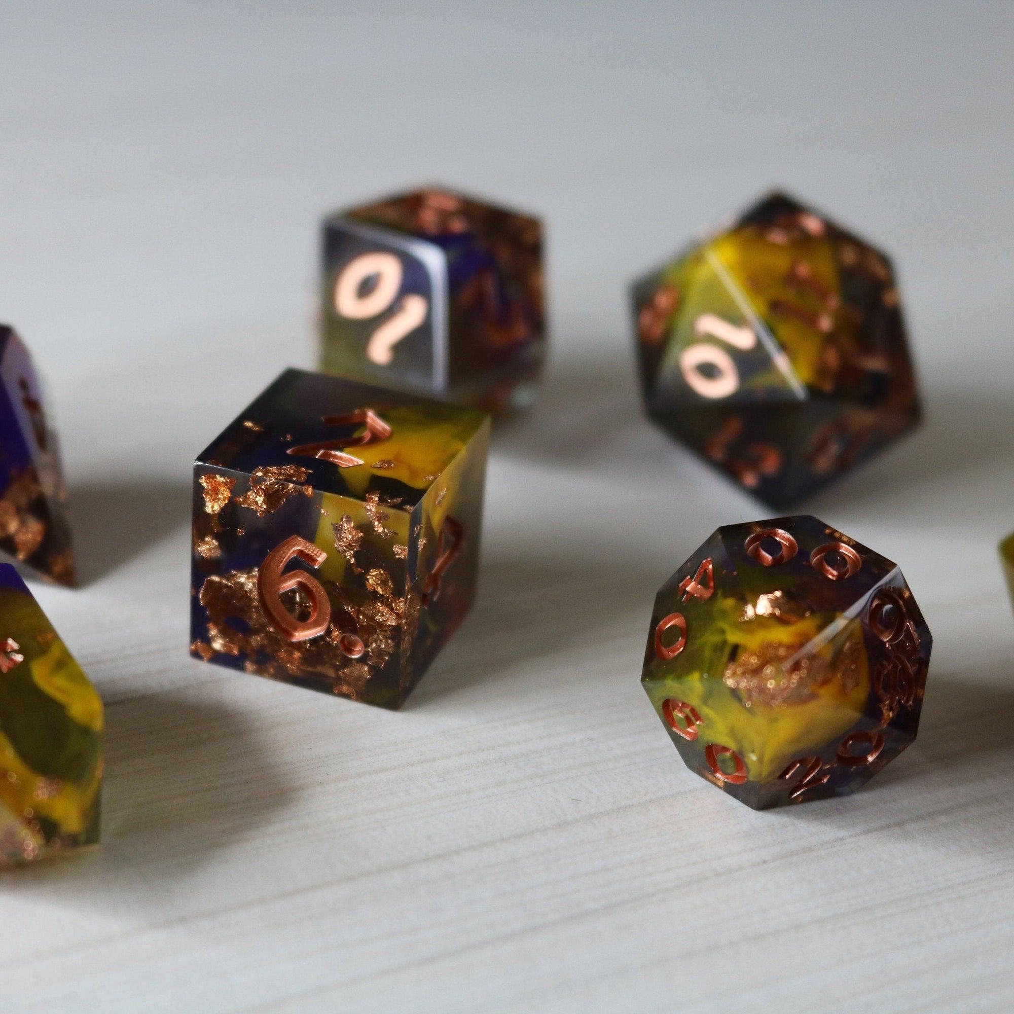 Purple And Gold Handmade Resin DND Dice Set | Resin Dice | Wiccan Center