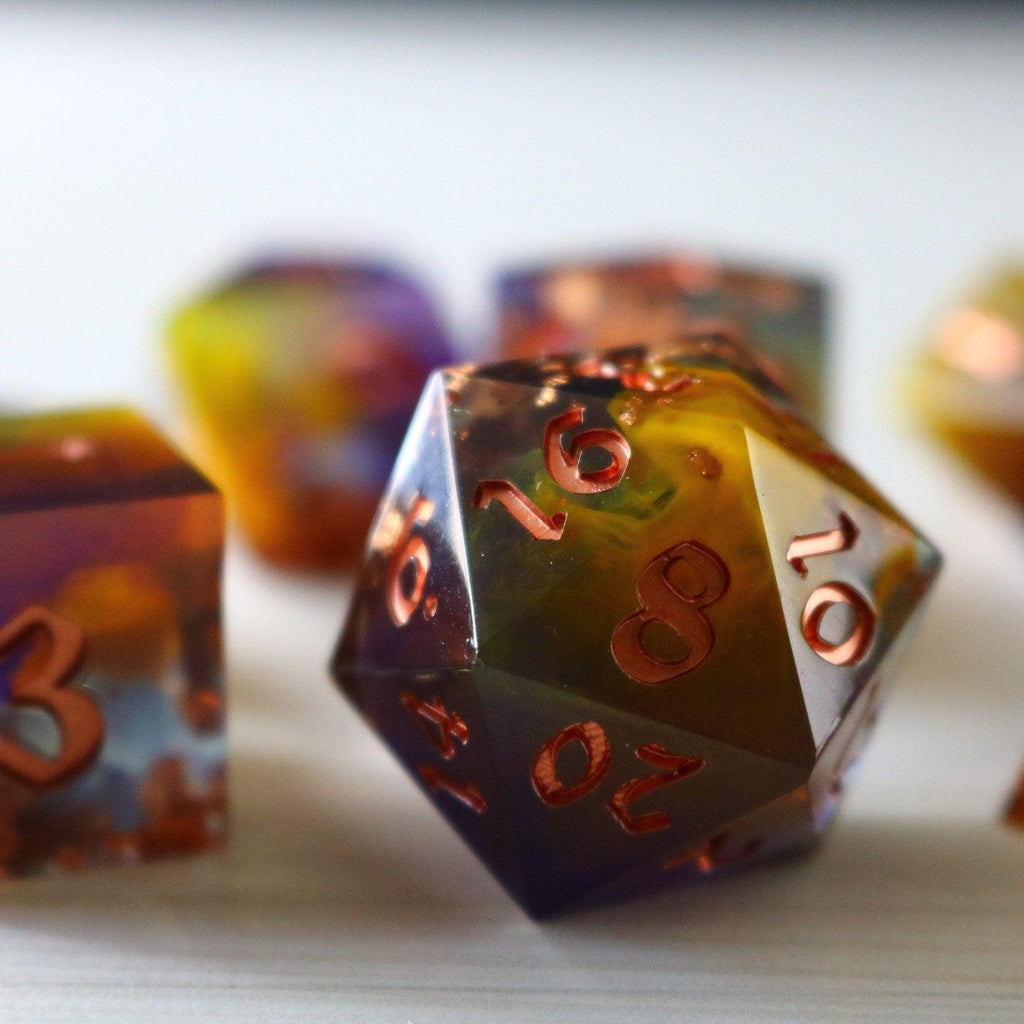 Purple And Gold Handmade Resin DND Dice Set | Resin Dice | Wiccan Center