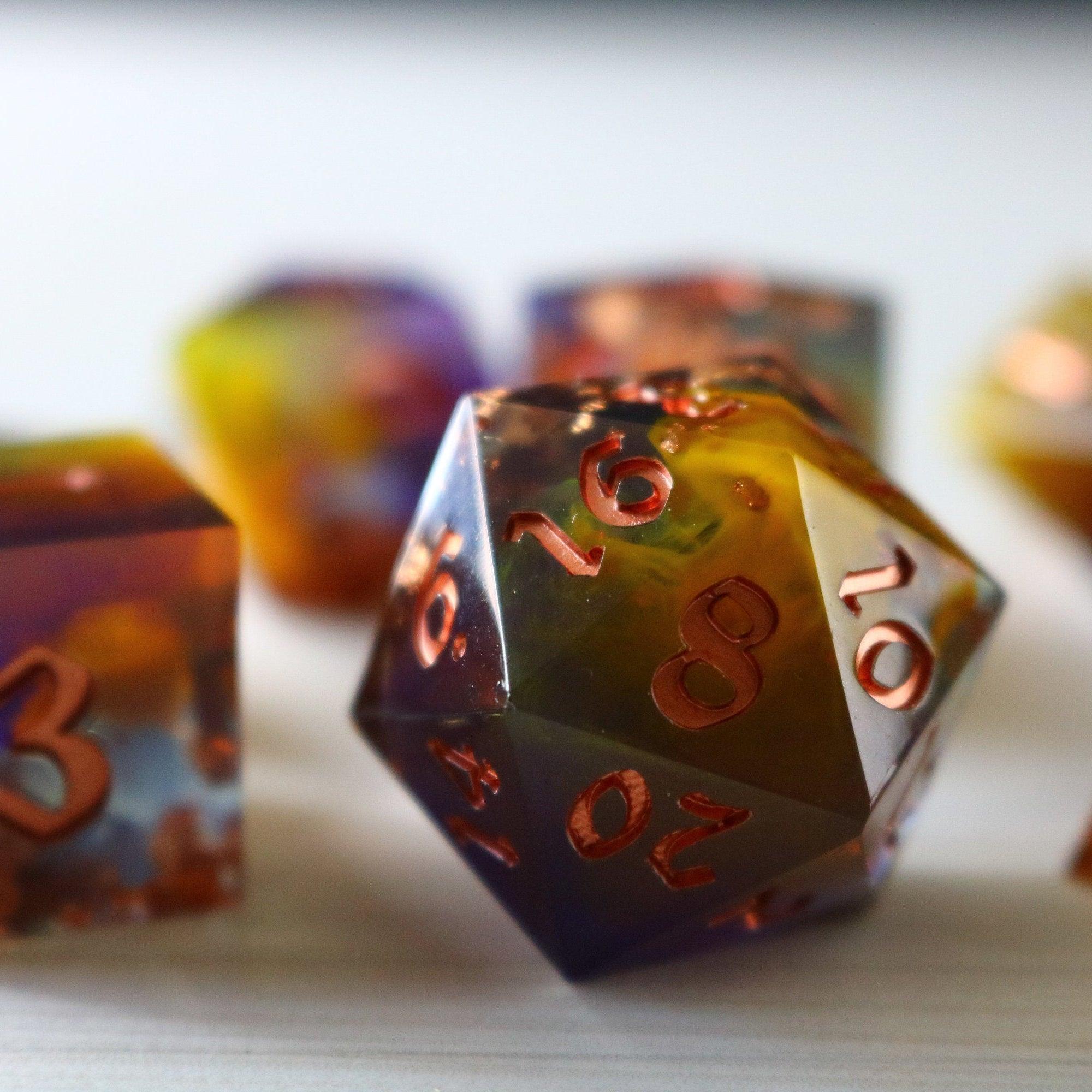 Purple And Gold Handmade Resin DND Dice Set | Resin Dice | Wiccan Center