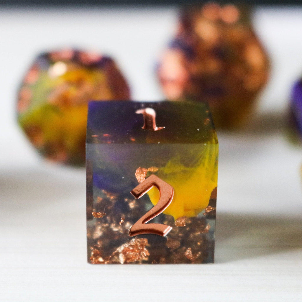 Purple And Gold Handmade Resin DND Dice Set | Resin Dice | Wiccan Center