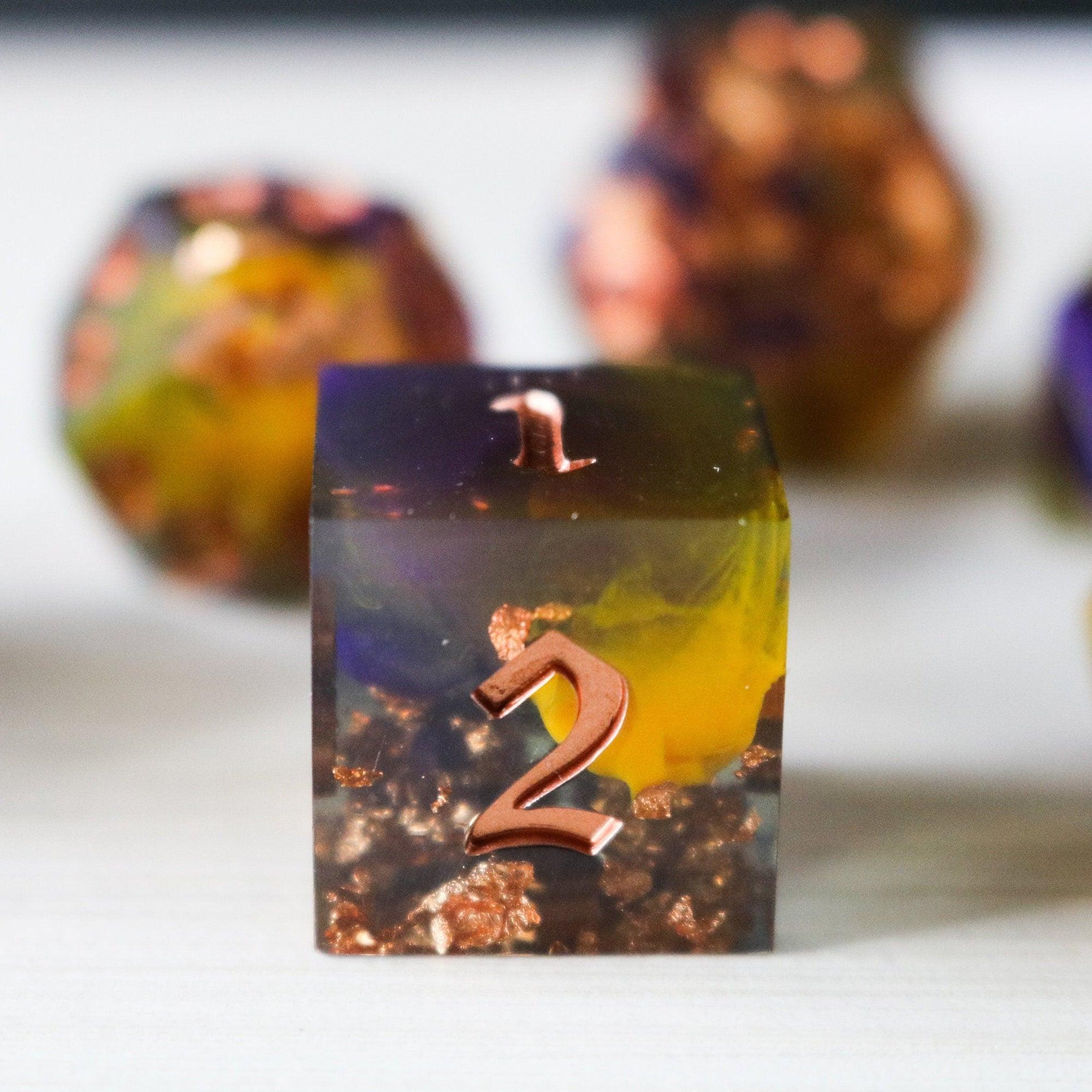 Purple And Gold Handmade Resin DND Dice Set | Resin Dice | Wiccan Center