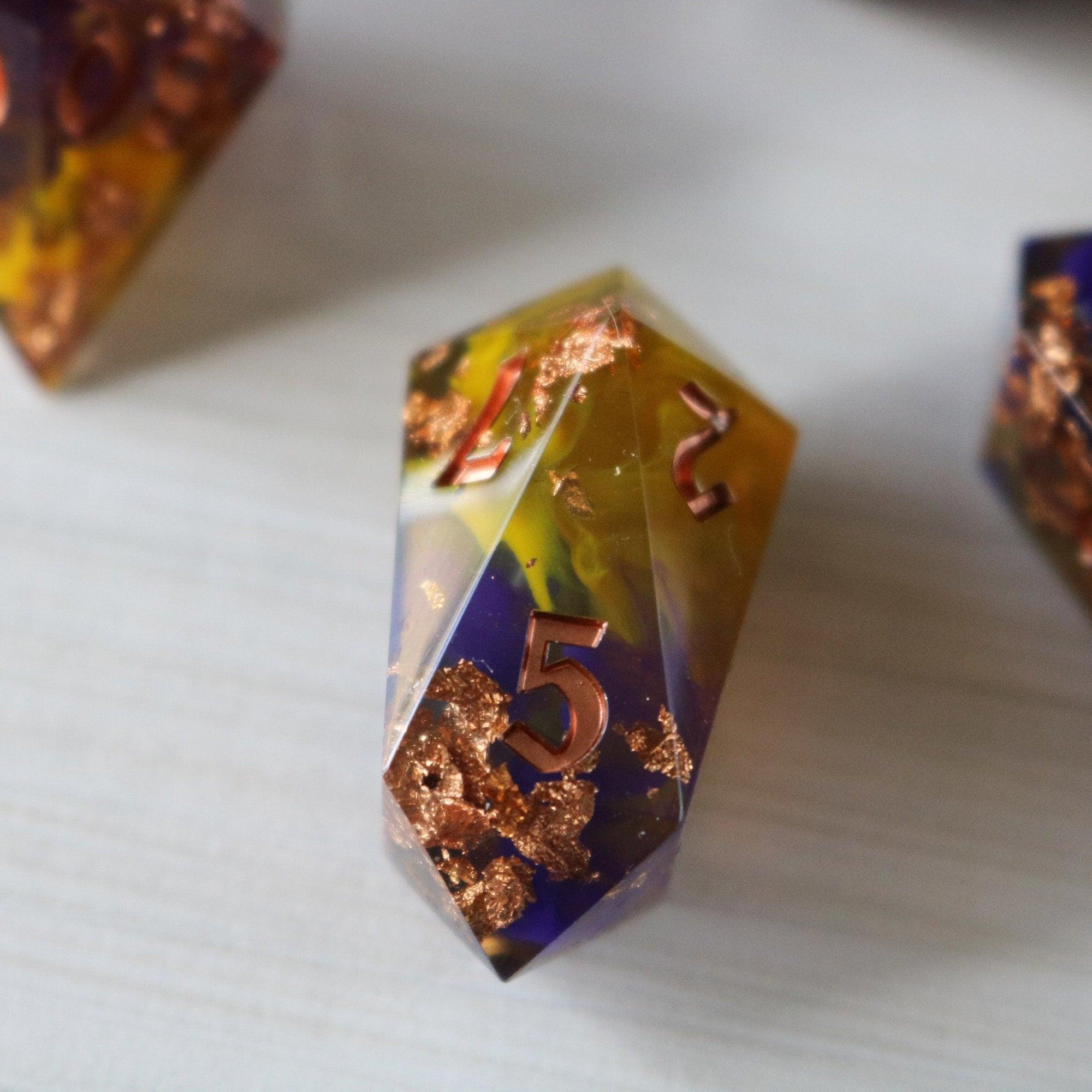 Purple And Gold Handmade Resin DND Dice Set | Resin Dice | Wiccan Center
