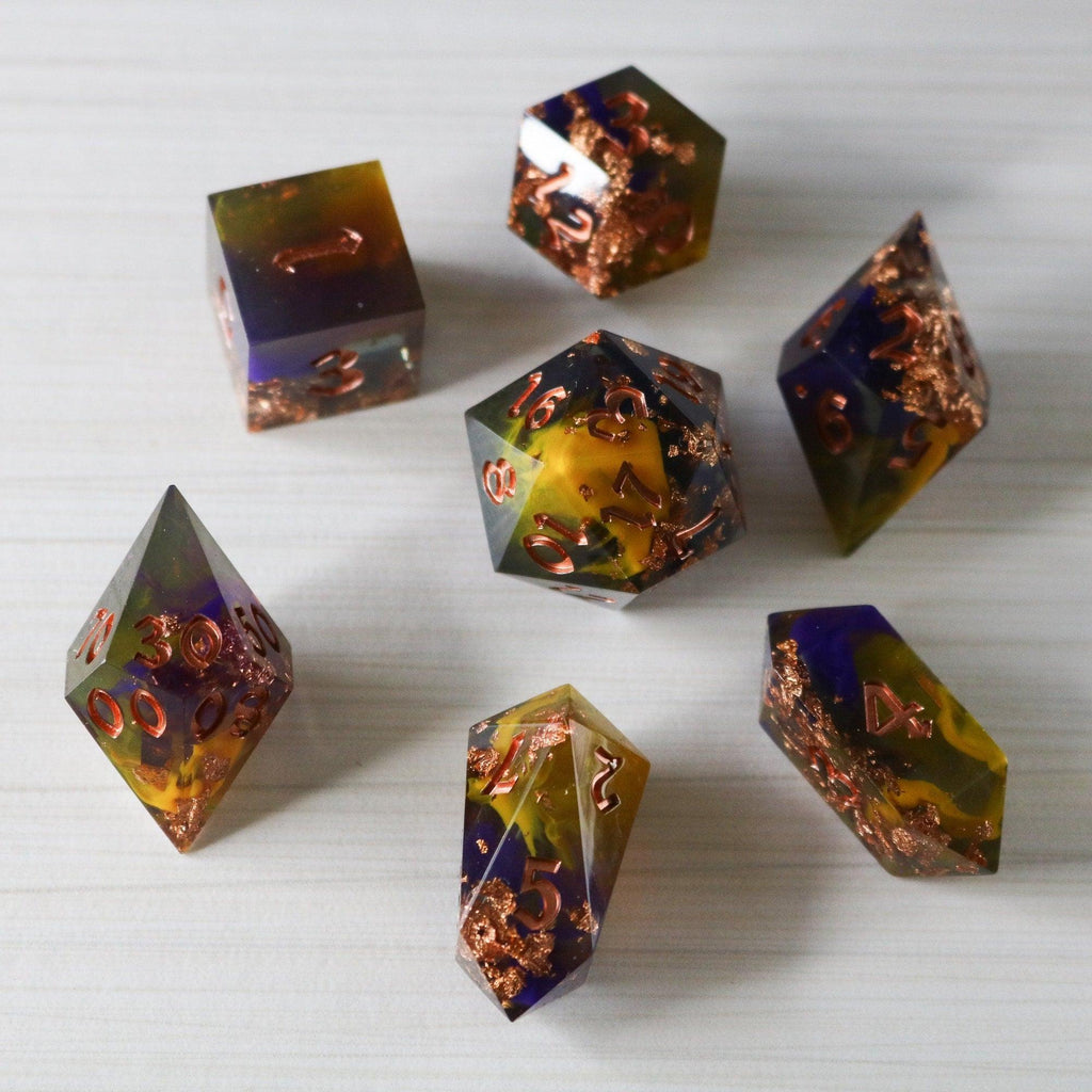 Purple And Gold Handmade Resin DND Dice Set | Resin Dice | Wiccan Center