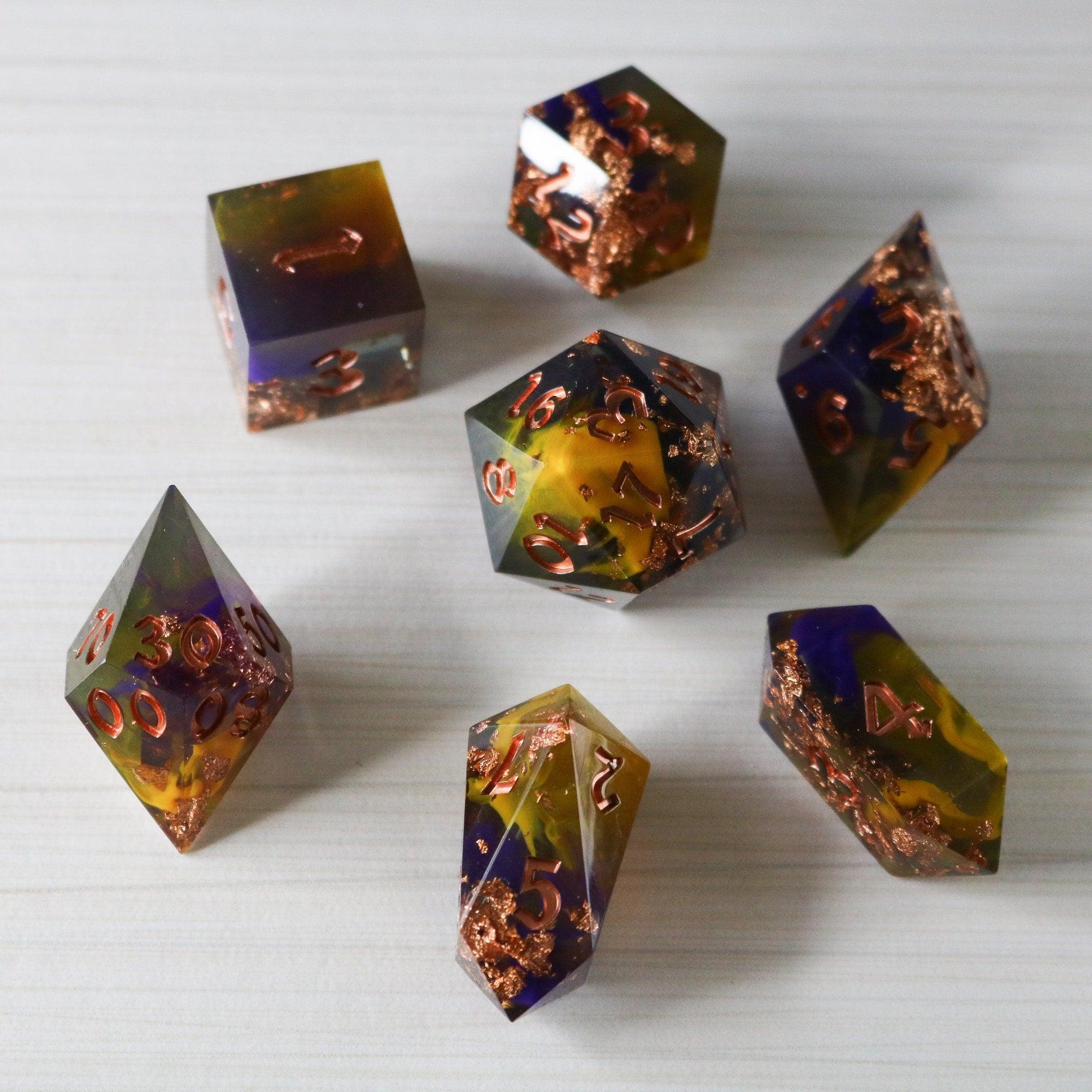 Purple And Gold Handmade Resin DND Dice Set | Resin Dice | Wiccan Center
