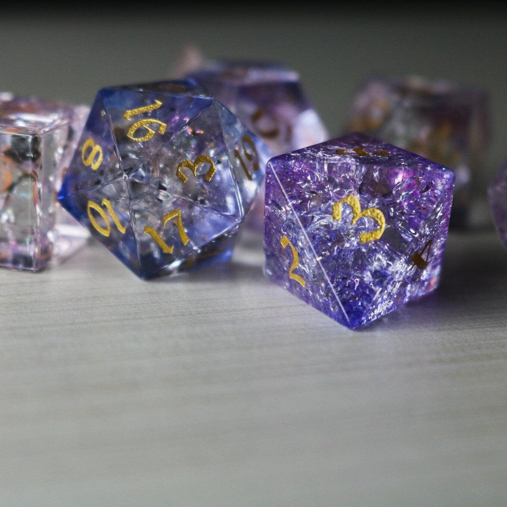 Purple Cloud Forge Fire Glass DND Dice Set | Gemstone Dice | Wiccan Center