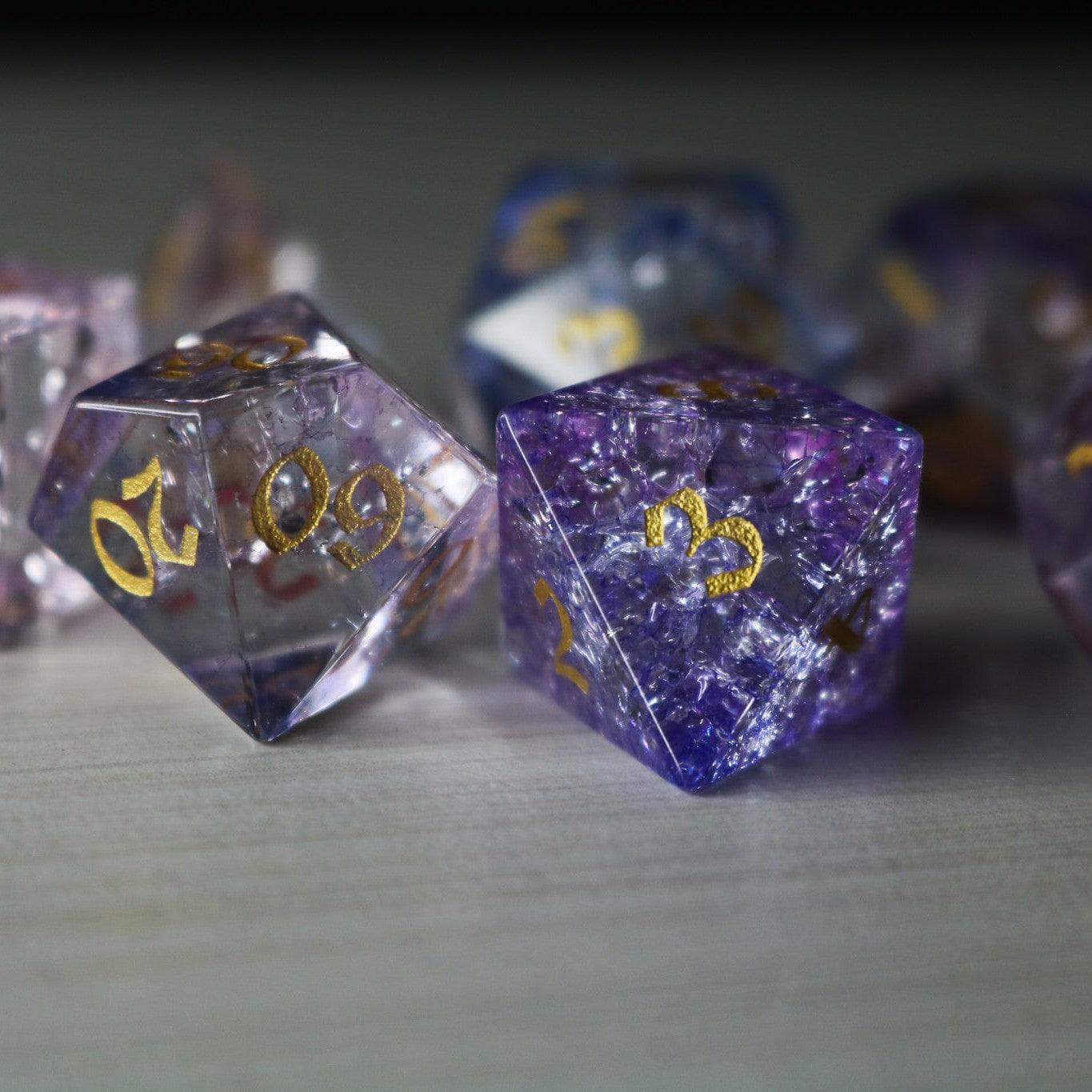 Purple Cloud Forge Fire Glass DND Dice Set | Gemstone Dice | Wiccan Center