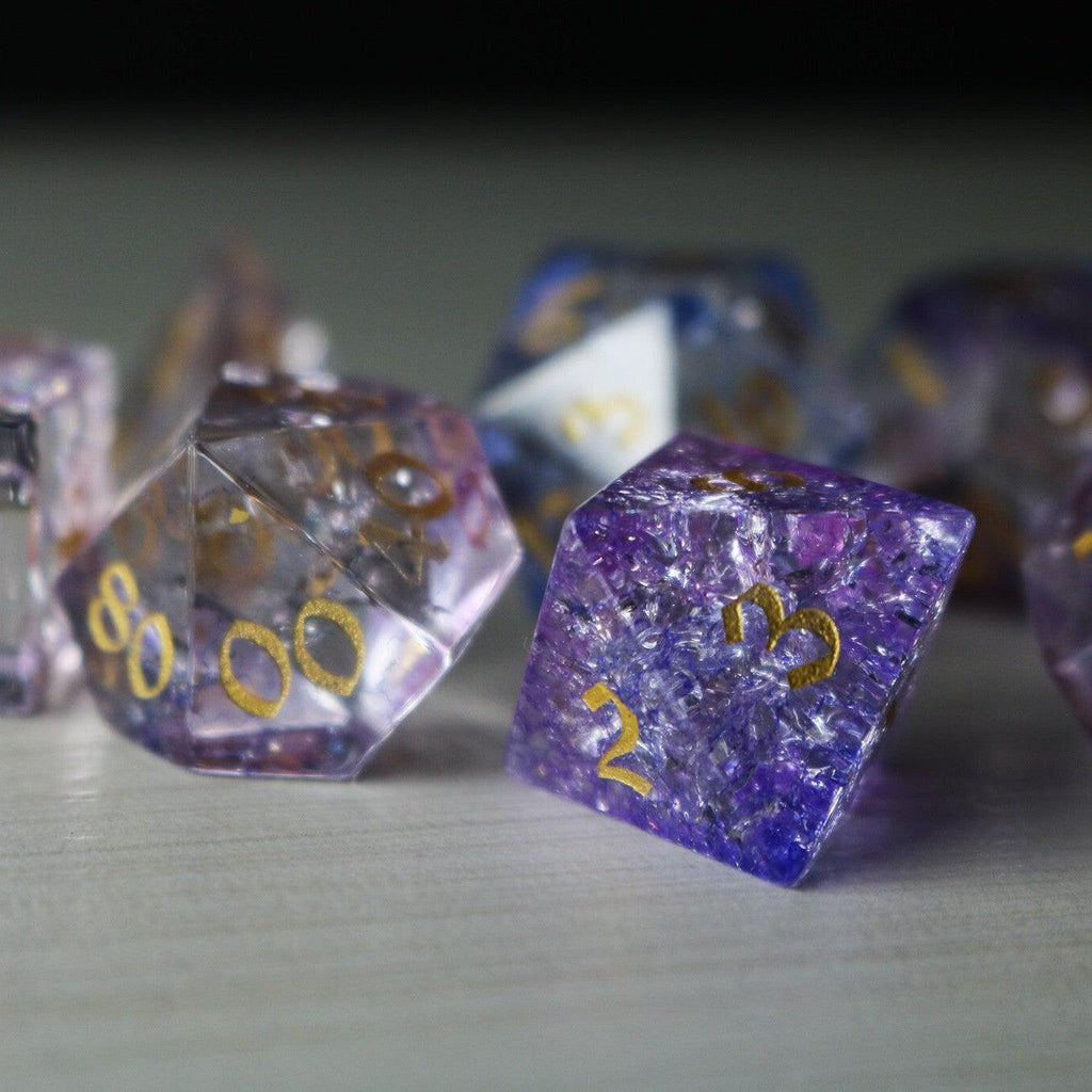 Purple Cloud Forge Fire Glass DND Dice Set | Gemstone Dice | Wiccan Center