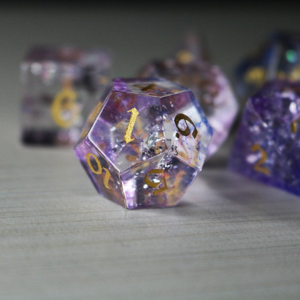 Purple Cloud Forge Fire Glass DND Dice Set | Gemstone Dice | Wiccan Center
