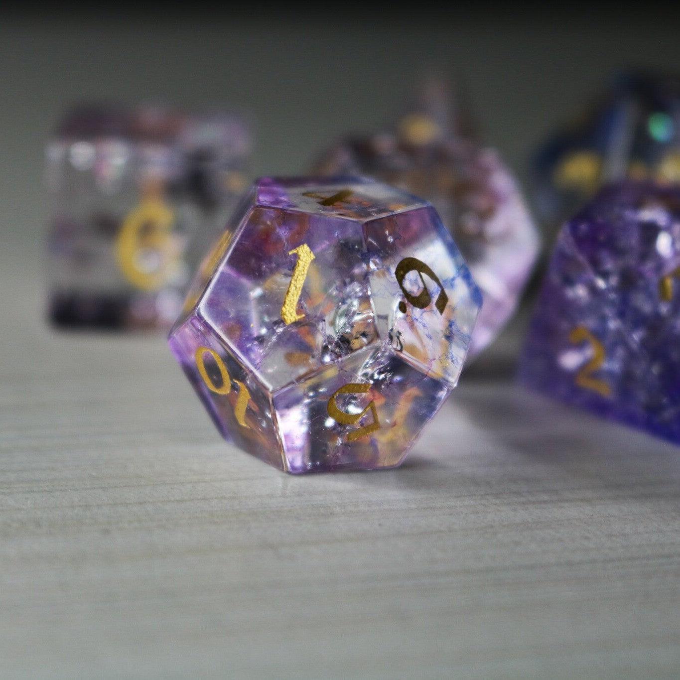 Purple Cloud Forge Fire Glass DND Dice Set | Gemstone Dice | Wiccan Center
