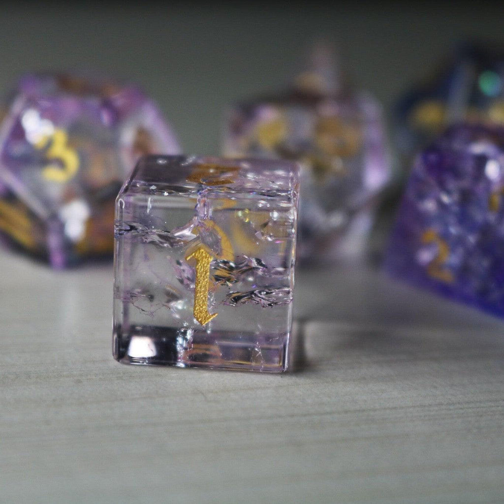 Purple Cloud Forge Fire Glass DND Dice Set | Gemstone Dice | Wiccan Center