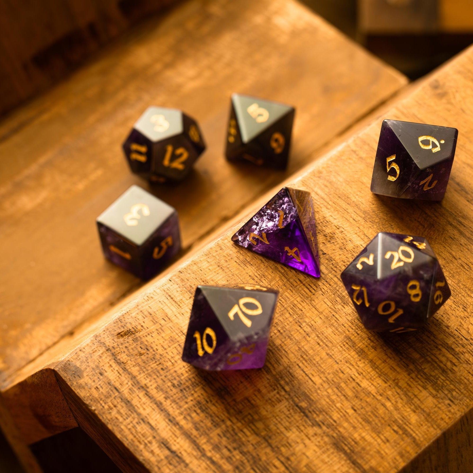 Purple Gemstone Amethyst DND Dice Set | Gemstone Dice | Wiccan Center