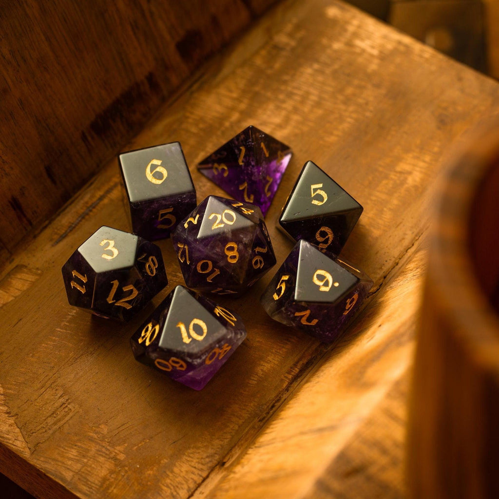 Purple Gemstone Amethyst DND Dice Set | Gemstone Dice | Wiccan Center