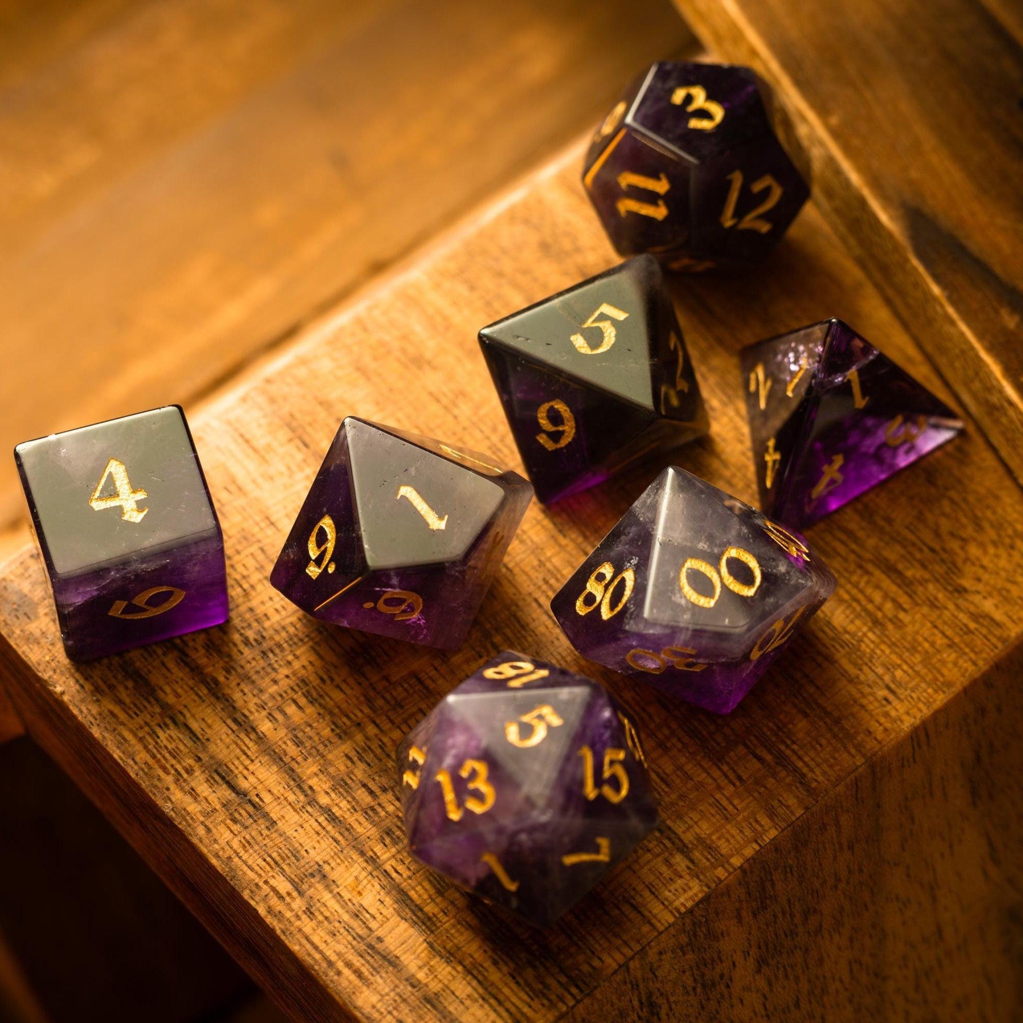 Purple Gemstone Amethyst DND Dice Set | Gemstone Dice | Wiccan Center