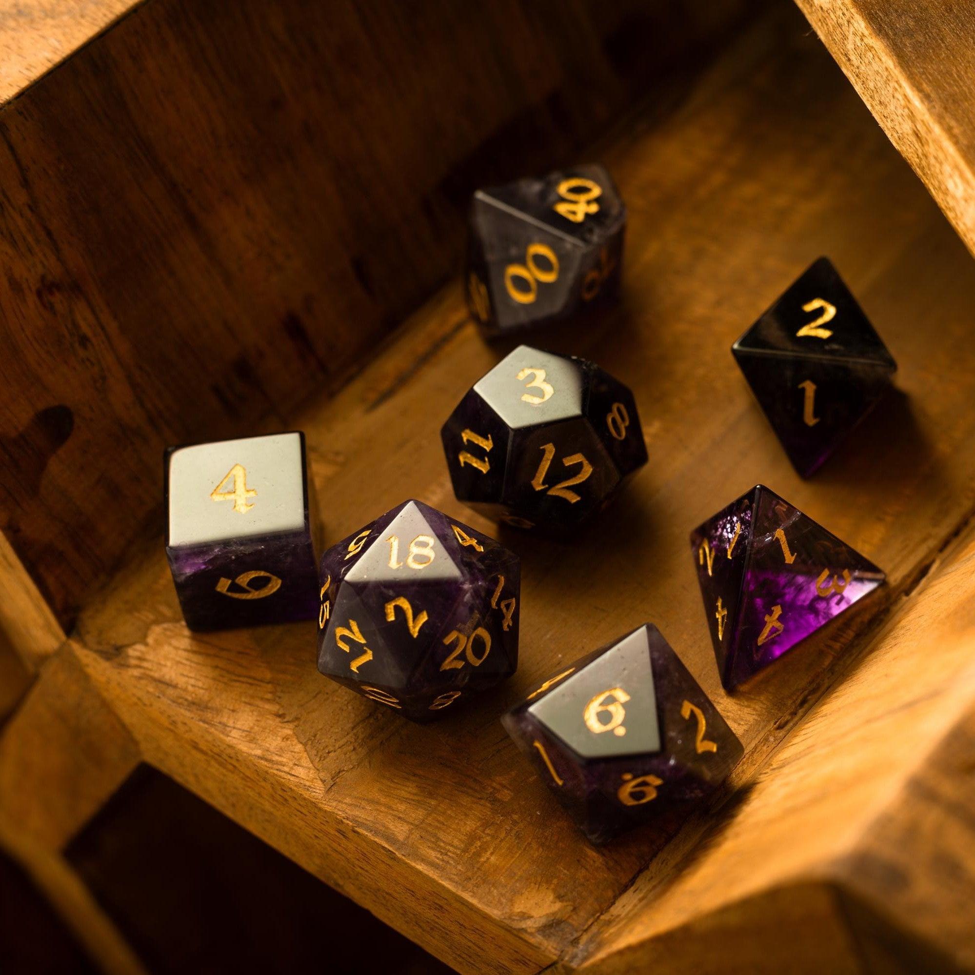 Purple Gemstone Amethyst DND Dice Set | Gemstone Dice | Wiccan Center
