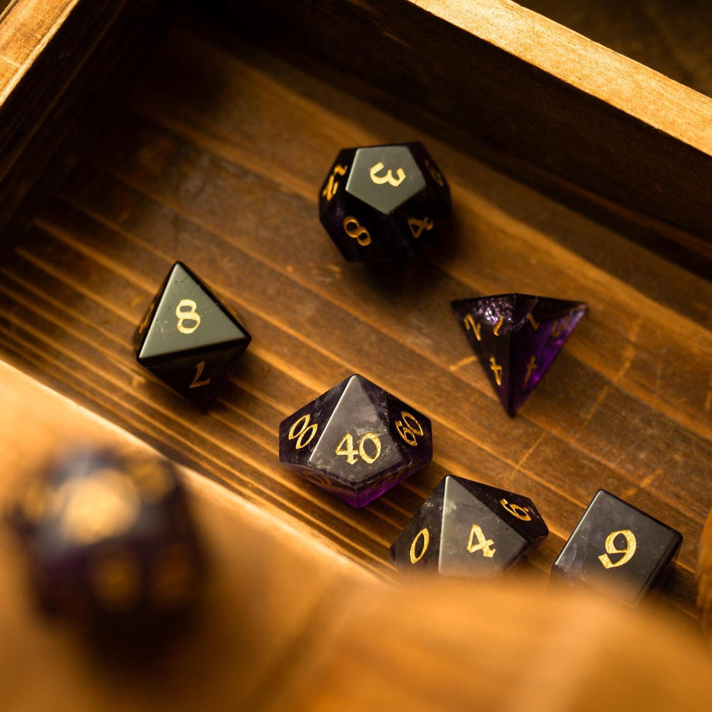 Purple Gemstone Amethyst DND Dice Set | Gemstone Dice | Wiccan Center