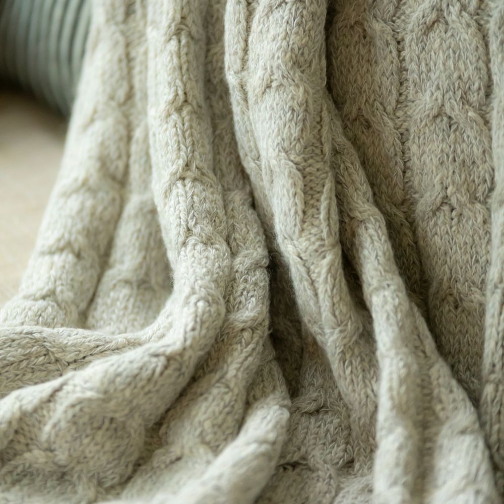 Handloomed Peruvian Pima Cotton & Undyed Baby Alpaca Silver Gray Cable Throw Blanket - Muru Collection | Blanket | Wiccan Center