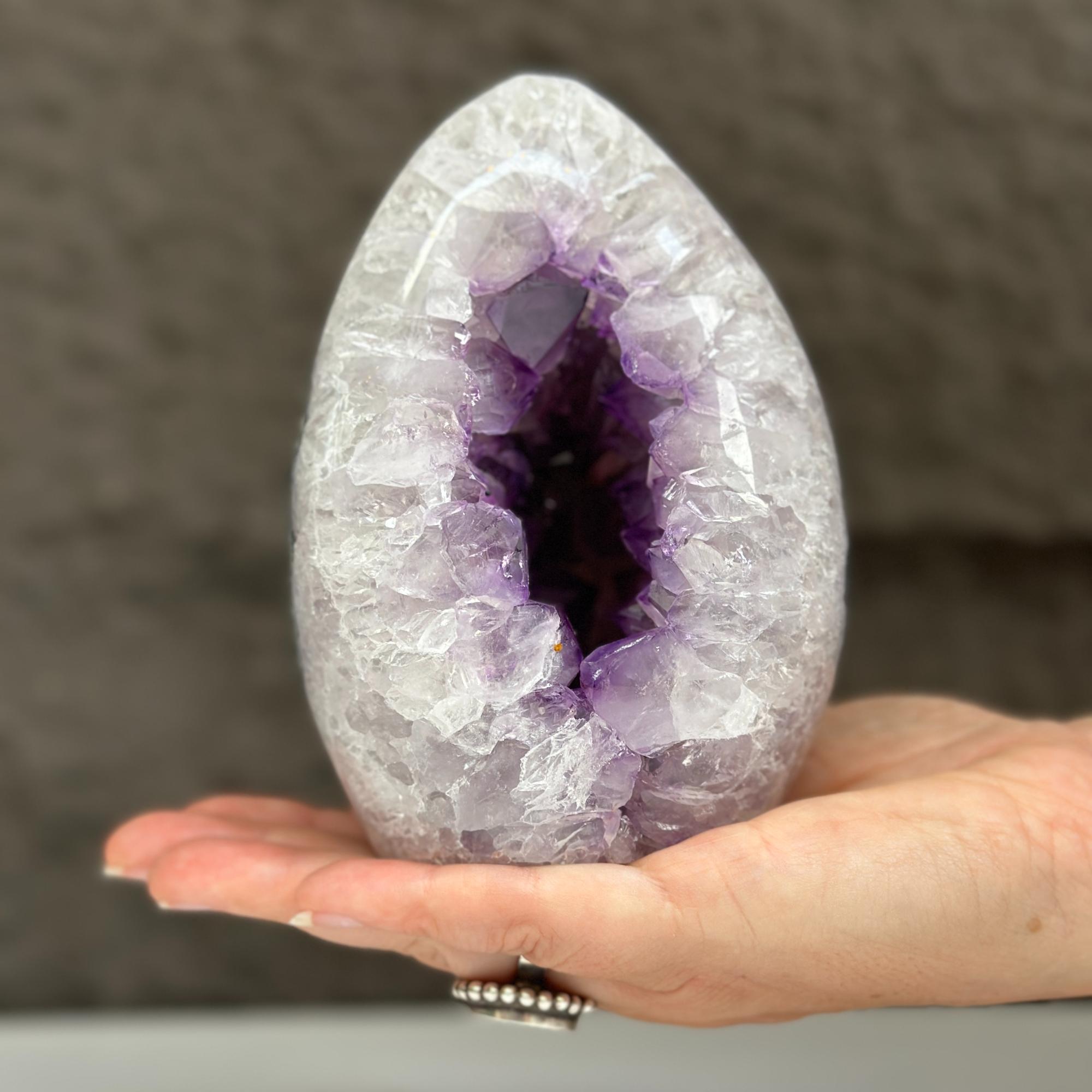 Quartz, Amethyst and Agate Stone Egg, 3 Lb Oval Full polished Crystal | Amethyst Geodes | Wiccan Center