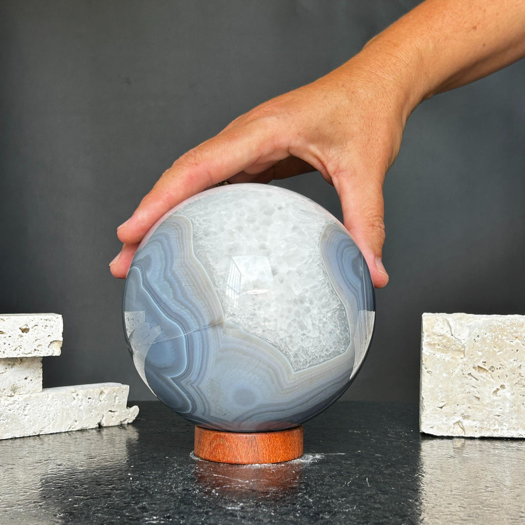 Quartz sphere with agate layers, Crystal Ball 4 Lb, Large Agate sphere, Top quality crystal ball | Amethyst Geodes | Wiccan Center
