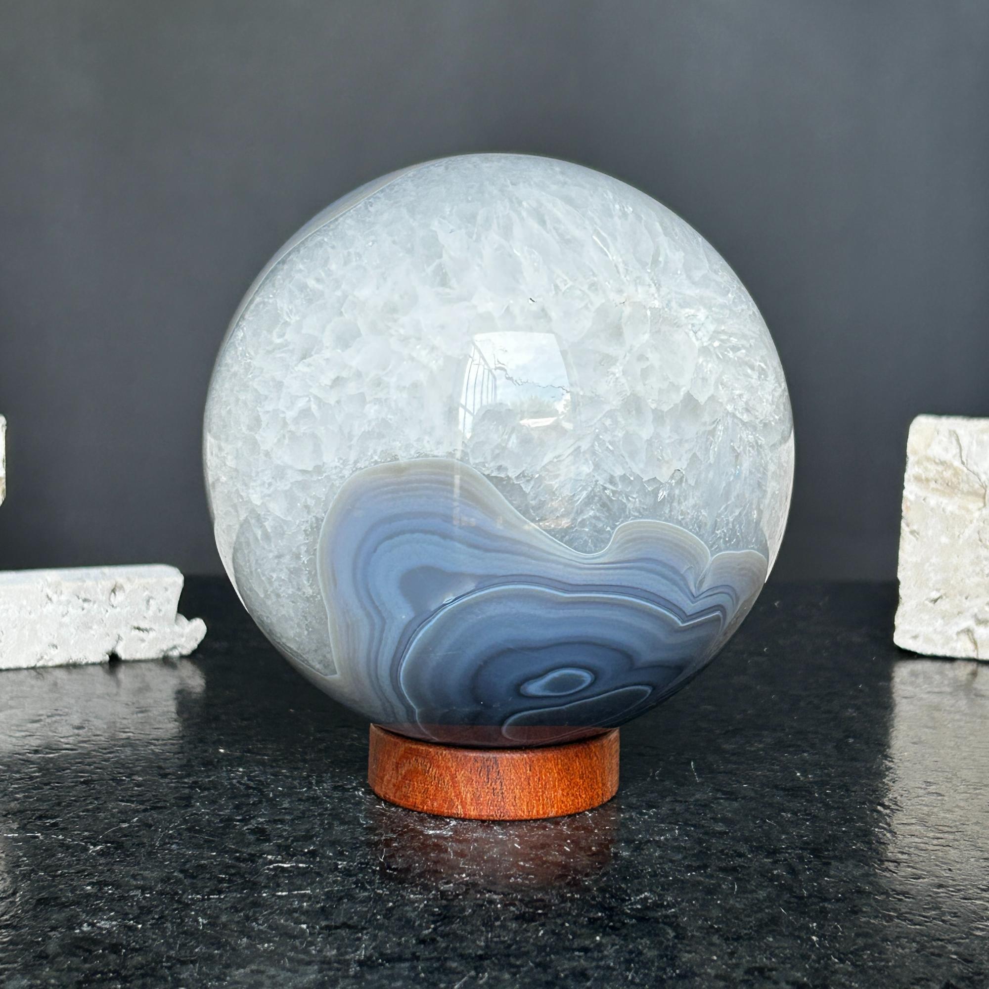 Quartz sphere with agate layers, Crystal Ball 4 Lb, Large Agate sphere, Top quality crystal ball | Amethyst Geodes | Wiccan Center