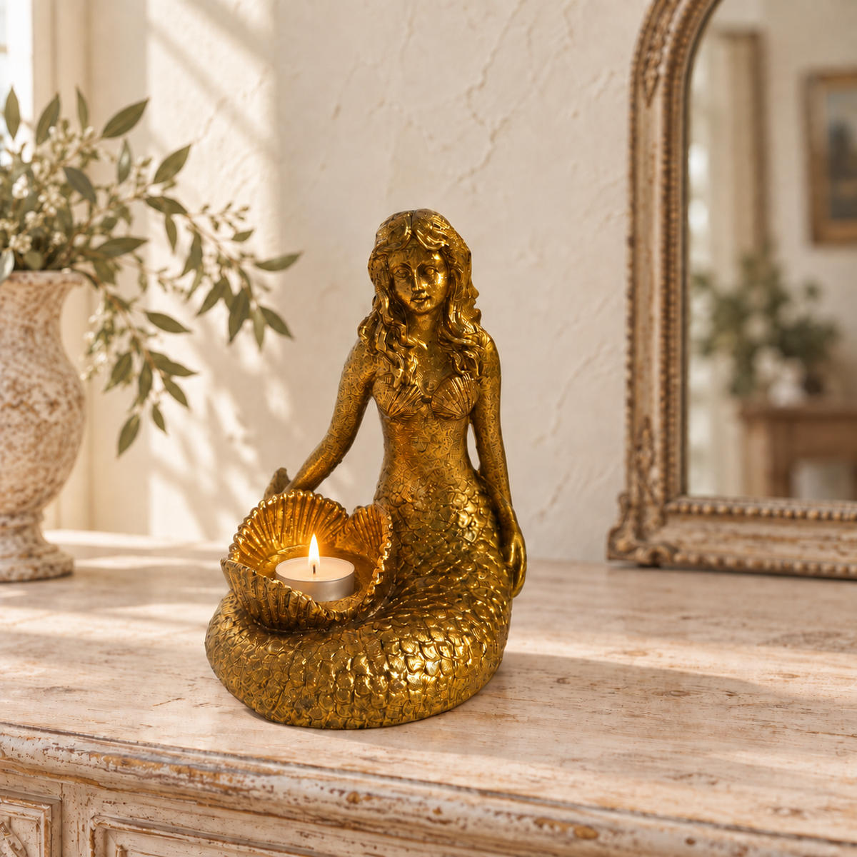 Gold Mermaid Resin Candle Holder | P | Wiccan Center