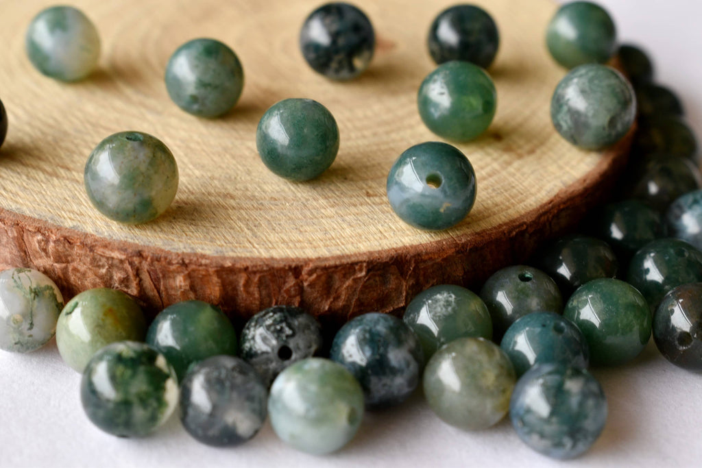 Moss Agate Beads, Natural Round Crystal Beads 4mm to 12mm.
