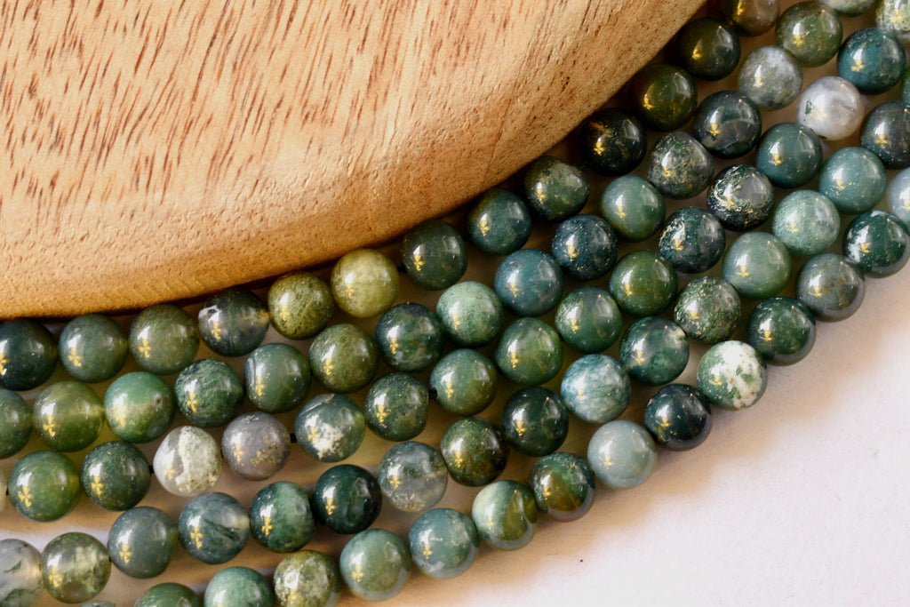 Moss Agate Beads, Natural Round Crystal Beads 4mm to 12mm.