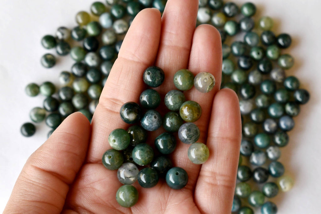 Moss Agate Beads, Natural Round Crystal Beads 4mm to 12mm.