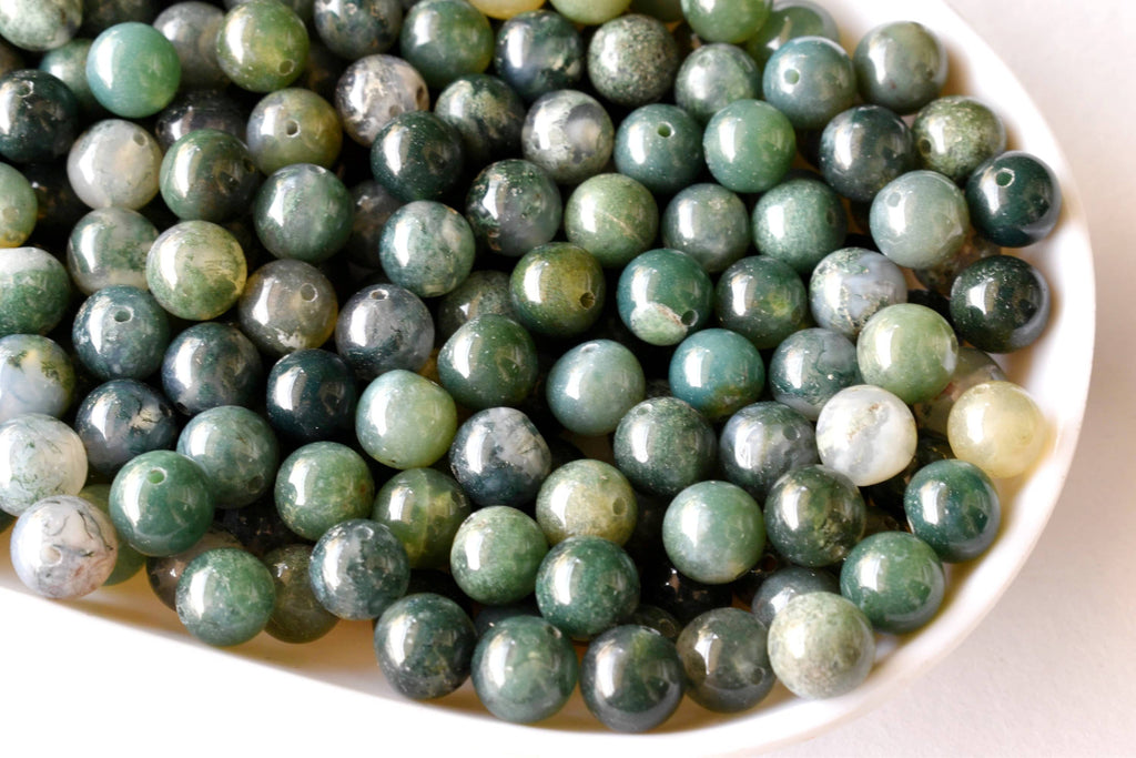 Moss Agate Beads, Natural Round Crystal Beads 4mm to 12mm.