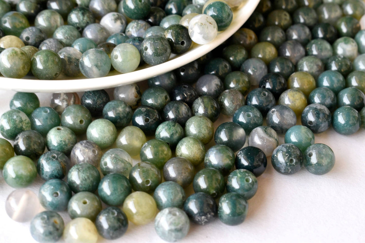 Moss Agate Beads, Natural Round Crystal Beads 4mm to 12mm.