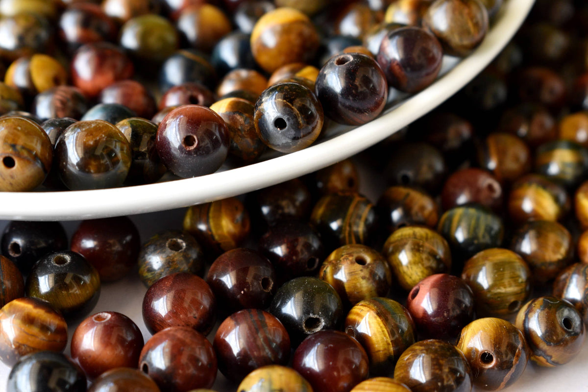 Multi Tiger Eye Beads, Natural Round Crystal Beads 6mm to 10mm | | Wiccan Center