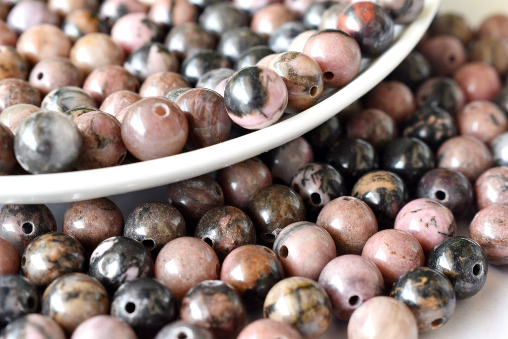 Rhodonite Beads, Natural Round Crystal Beads 4mm to 12mm | | Wiccan Center