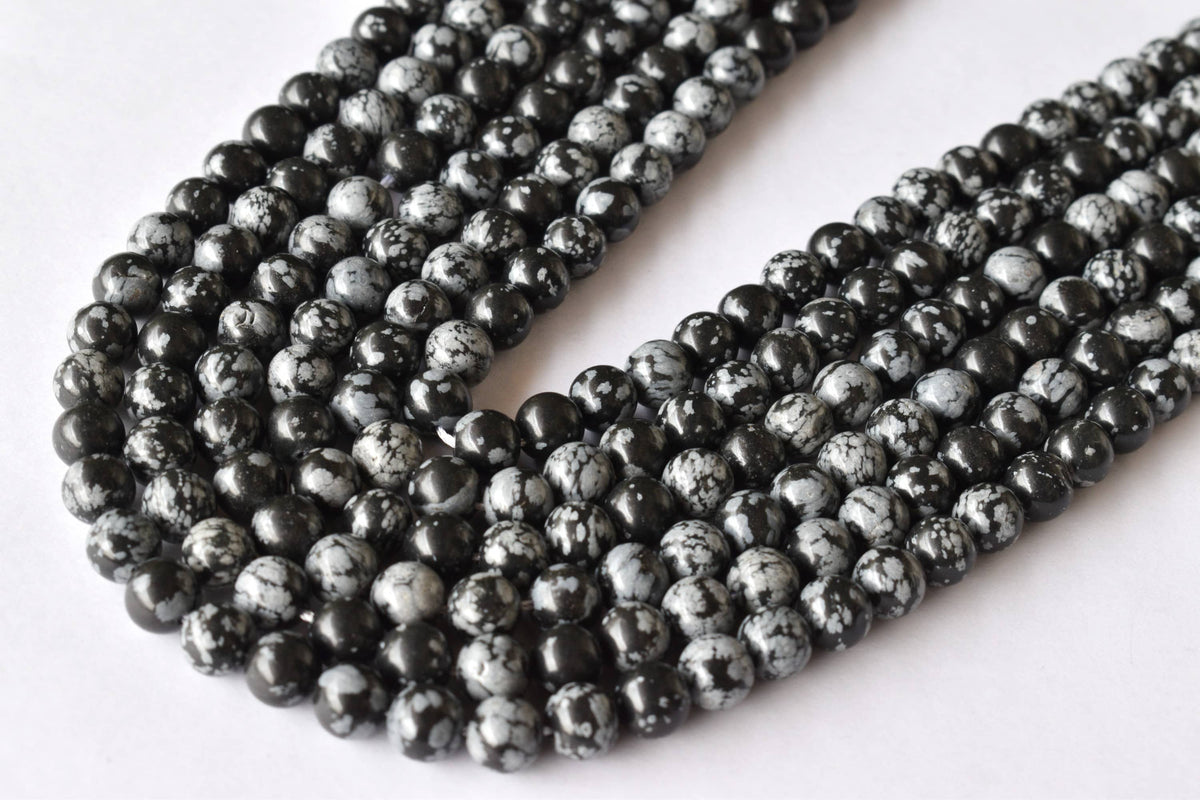 Snowflake Black Obsidian Beads, Natural Round Crystal Beads 4mm to 12mm | | Wiccan Center