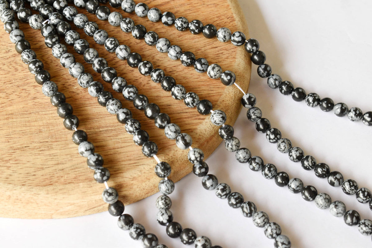 Snowflake Black Obsidian Beads, Natural Round Crystal Beads 4mm to 12mm | | Wiccan Center