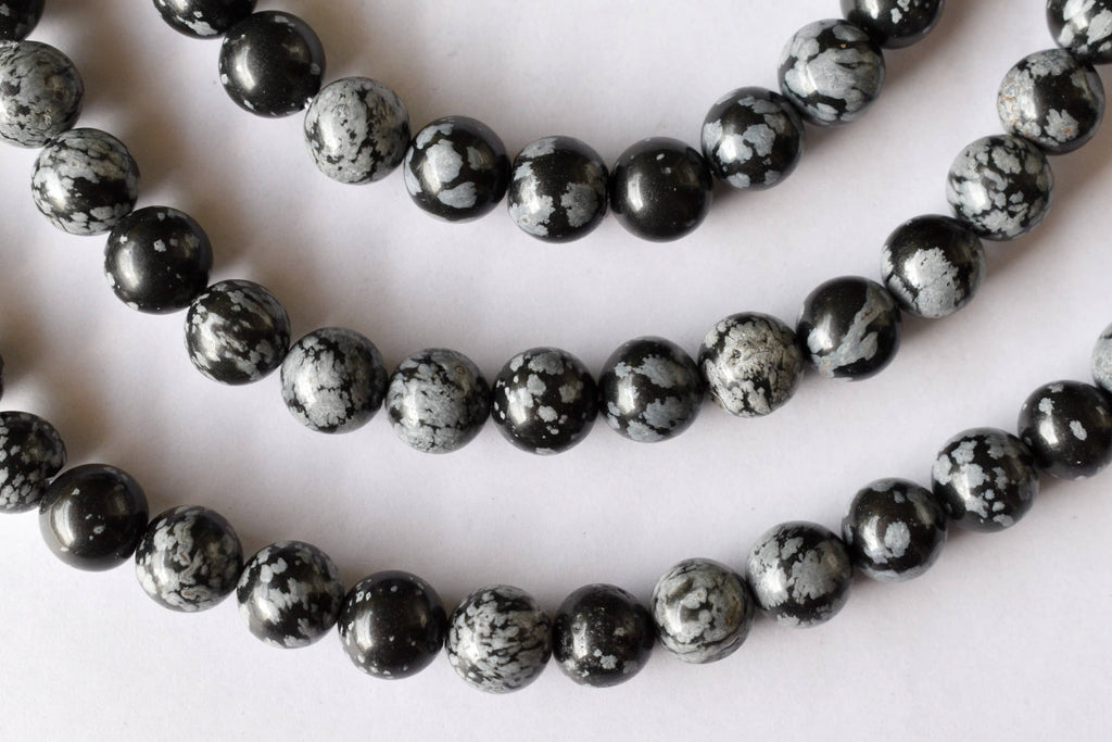 Snowflake Black Obsidian Beads, Natural Round Crystal Beads 4mm to 12mm | | Wiccan Center