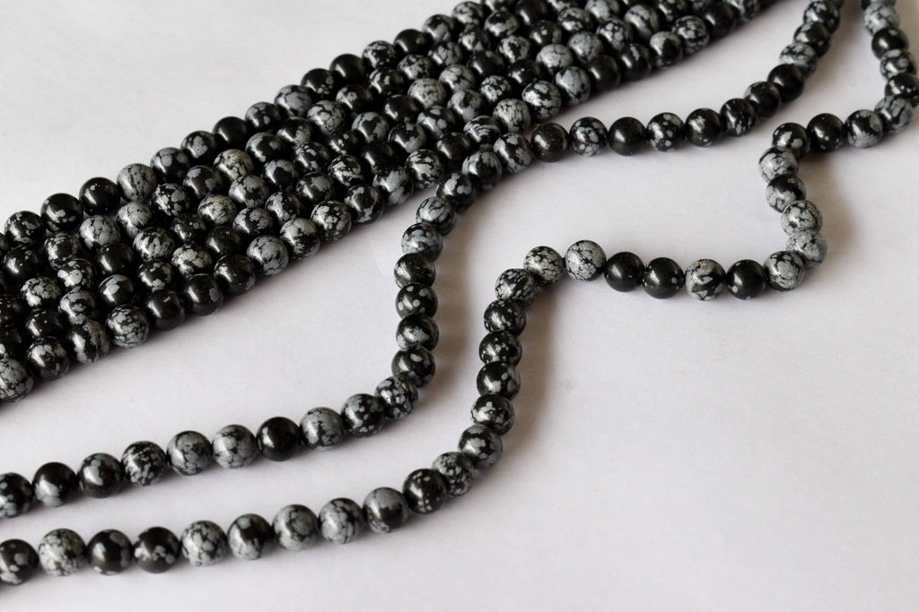 Snowflake Black Obsidian Beads, Natural Round Crystal Beads 4mm to 12mm | | Wiccan Center