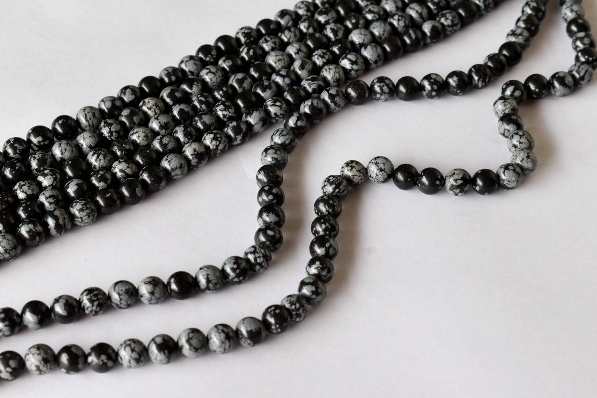 Snowflake Black Obsidian Beads, Natural Round Crystal Beads 4mm to 12mm | | Wiccan Center