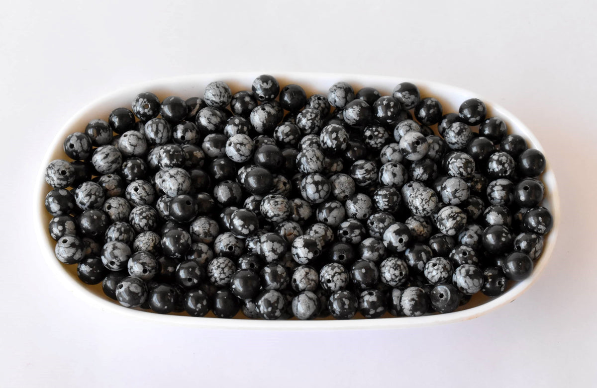 Snowflake Black Obsidian Beads, Natural Round Crystal Beads 4mm to 12mm | | Wiccan Center